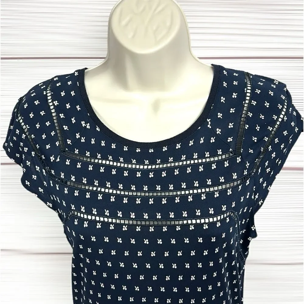 Tory Burch Midi Summer Dress Navy Blue Cap Sleeve Rayon Jersey size S